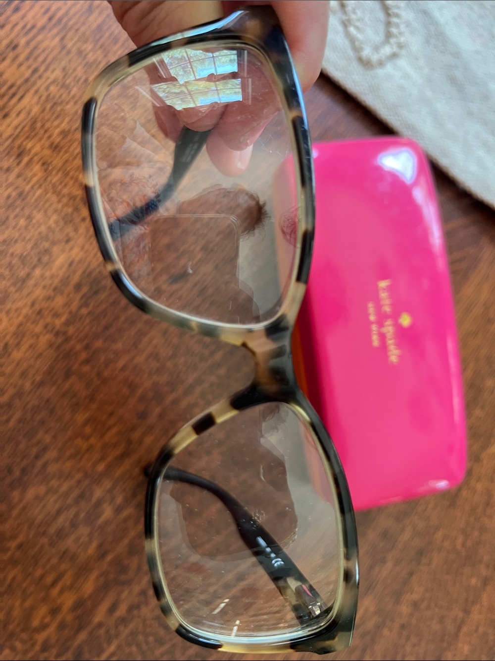 kate spade Tortoise Square Glasses with Pink Case